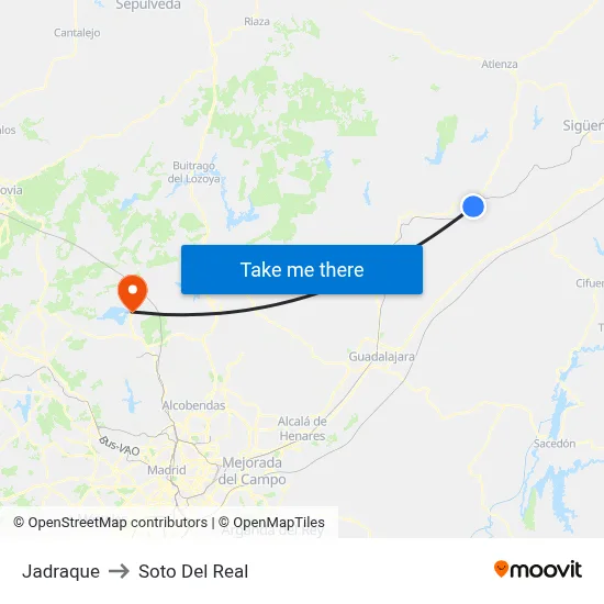Jadraque to Soto Del Real map
