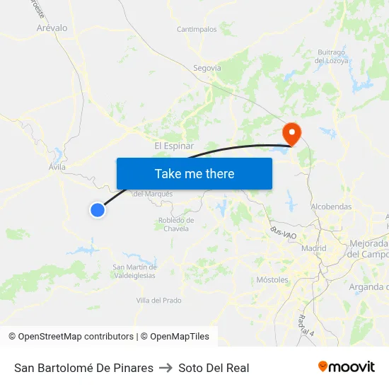 San Bartolomé De Pinares to Soto Del Real map