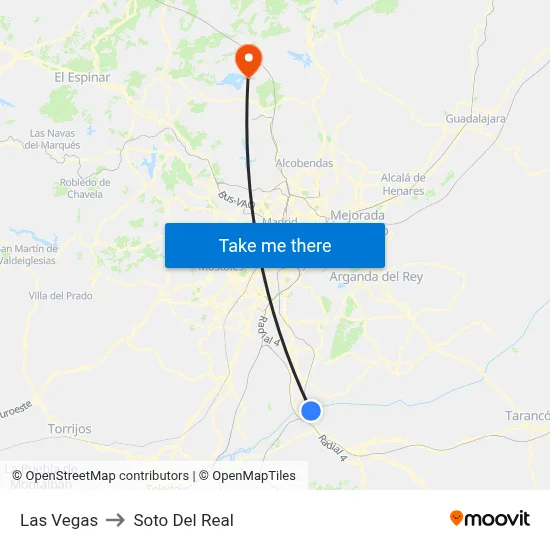 Las Vegas to Soto Del Real map