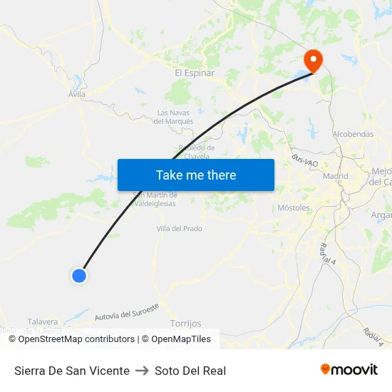 Sierra De San Vicente to Soto Del Real map