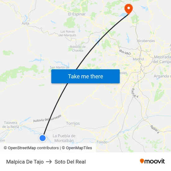 Malpica De Tajo to Soto Del Real map