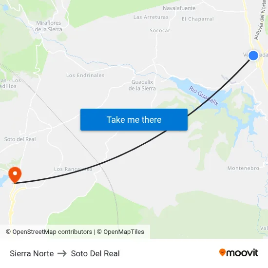 Sierra Norte to Soto Del Real map