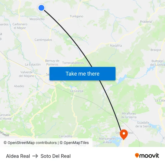 Aldea Real to Soto Del Real map