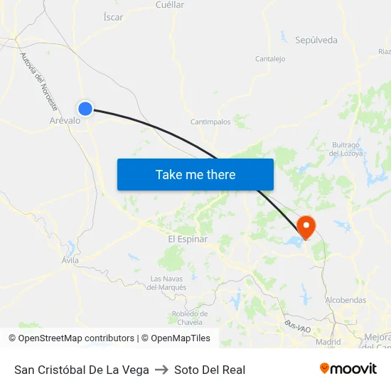 San Cristóbal De La Vega to Soto Del Real map