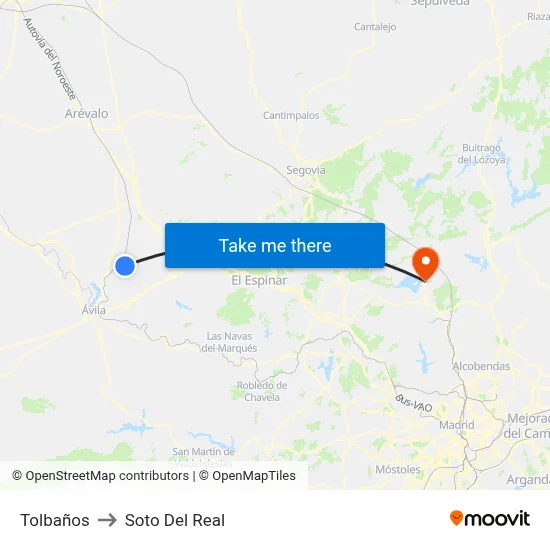 Tolbaños to Soto Del Real map