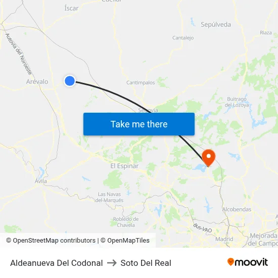 Aldeanueva Del Codonal to Soto Del Real map