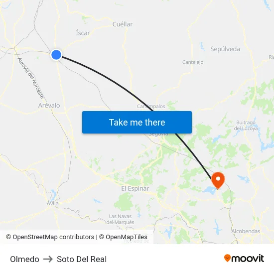 Olmedo to Soto Del Real map