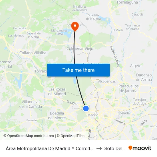 Área Metropolitana De Madrid Y Corredor Del Henares to Soto Del Real map