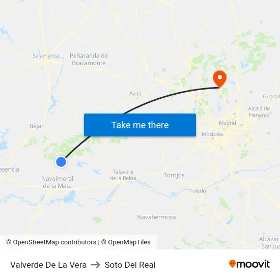 Valverde De La Vera to Soto Del Real map