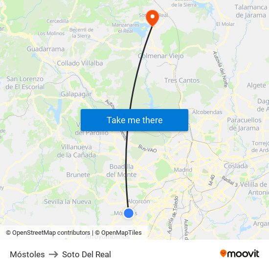 Móstoles to Soto Del Real map