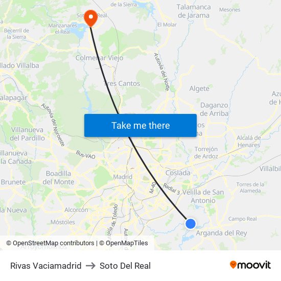 Rivas Vaciamadrid to Soto Del Real map