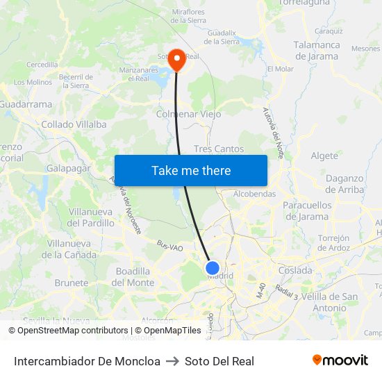 Intercambiador De Moncloa to Soto Del Real map