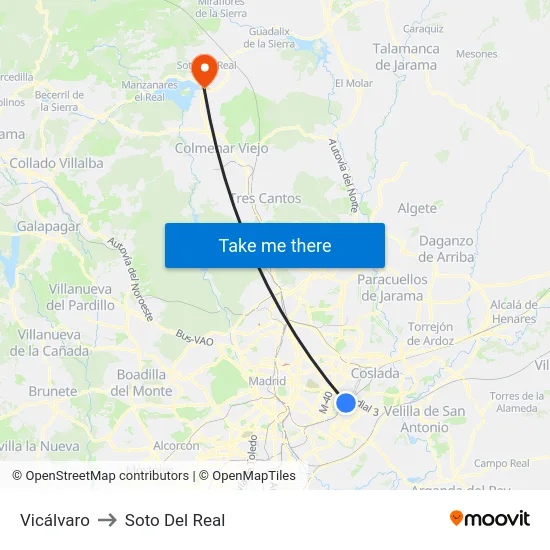 Vicálvaro to Soto Del Real map