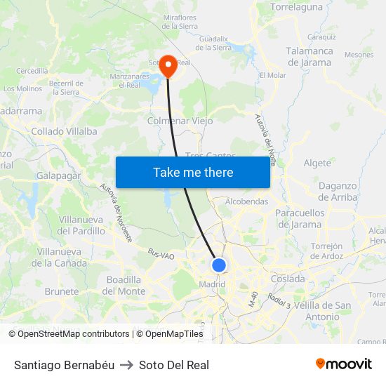 Santiago Bernabéu to Soto Del Real map