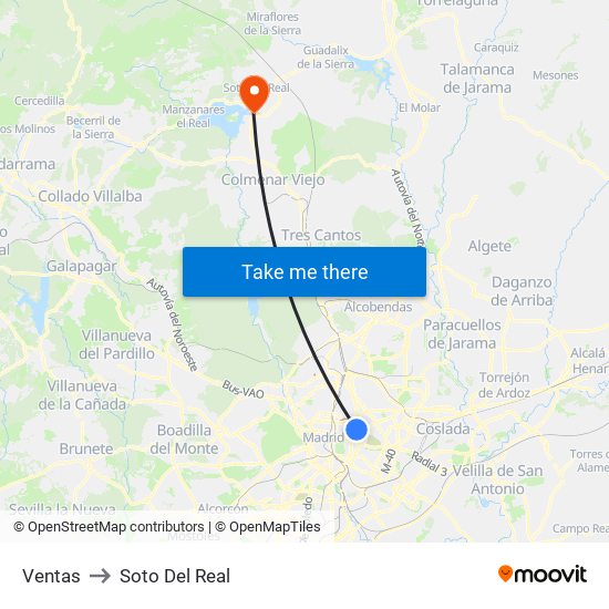 Ventas to Soto Del Real map