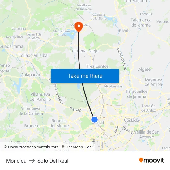 Moncloa to Soto Del Real map