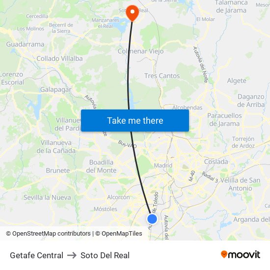 Getafe Central to Soto Del Real map
