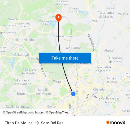 Tirso De Molina to Soto Del Real map