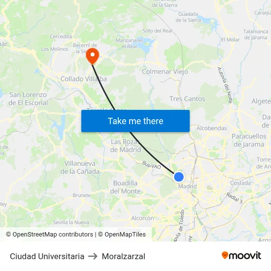 Ciudad Universitaria to Moralzarzal map