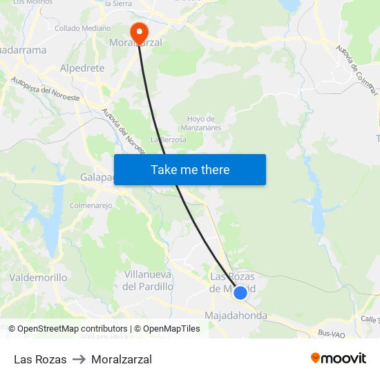 Las Rozas to Moralzarzal map