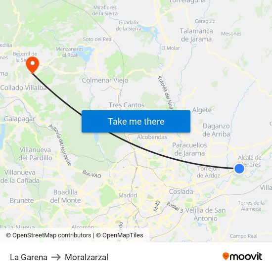 La Garena to Moralzarzal map