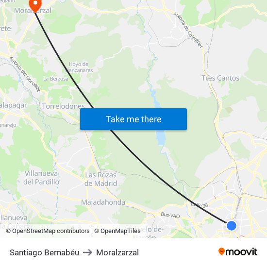 Santiago Bernabéu to Moralzarzal map