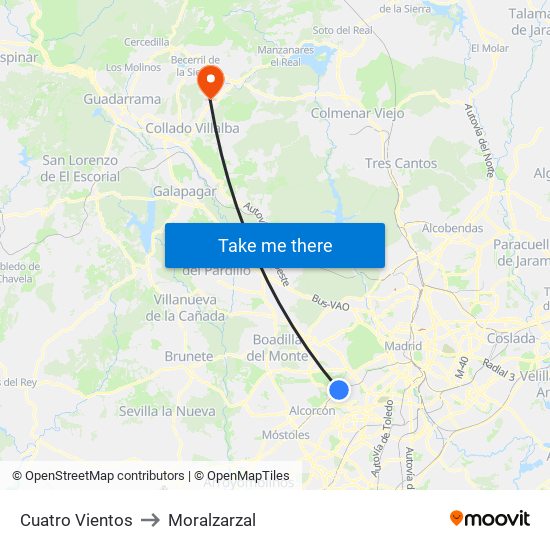 Cuatro Vientos to Moralzarzal map