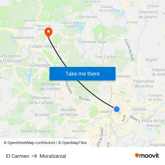 El Carmen to Moralzarzal map