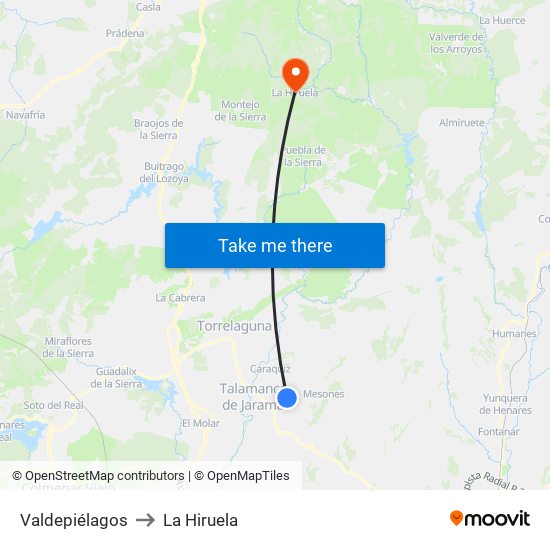 Valdepiélagos to La Hiruela map