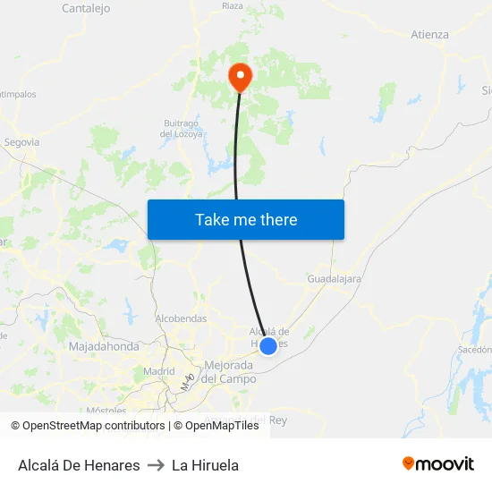 Alcalá De Henares to La Hiruela map