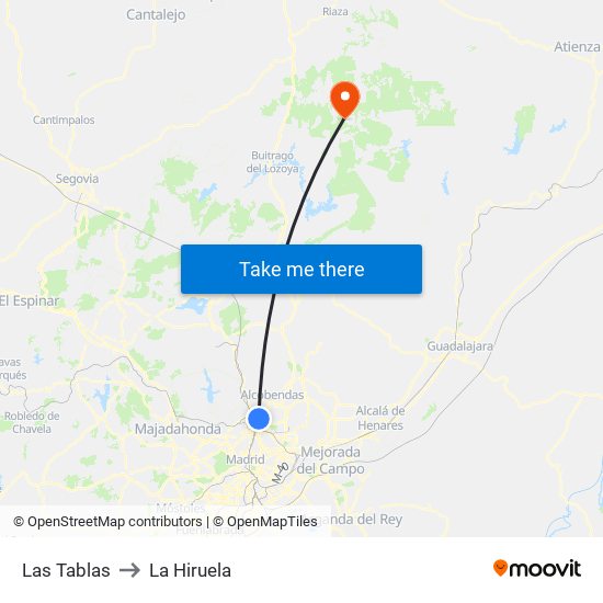 Las Tablas to La Hiruela map
