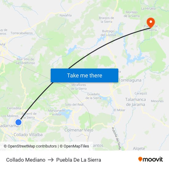 Collado Mediano to Puebla De La Sierra map