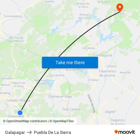 Galapagar to Puebla De La Sierra map