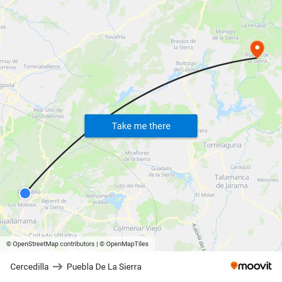 Cercedilla to Puebla De La Sierra map