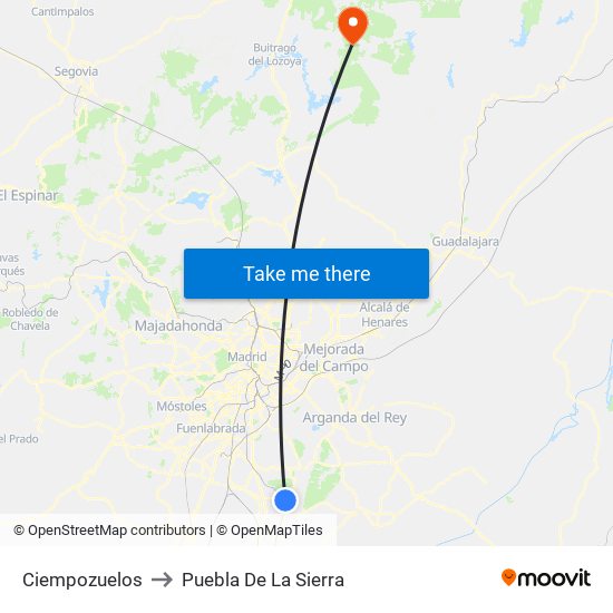 Ciempozuelos to Puebla De La Sierra map