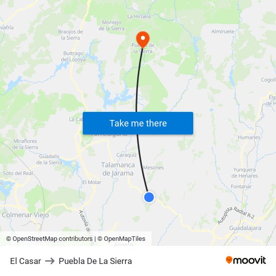 El Casar to Puebla De La Sierra map