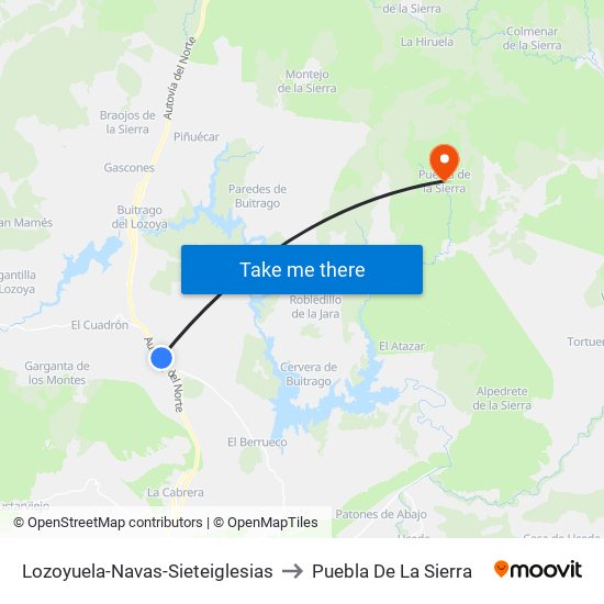 Lozoyuela-Navas-Sieteiglesias to Puebla De La Sierra map