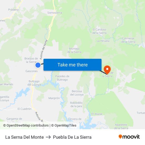 La Serna Del Monte to Puebla De La Sierra map