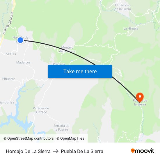 Horcajo De La Sierra to Puebla De La Sierra map