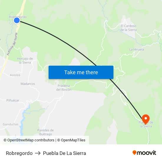 Robregordo to Puebla De La Sierra map