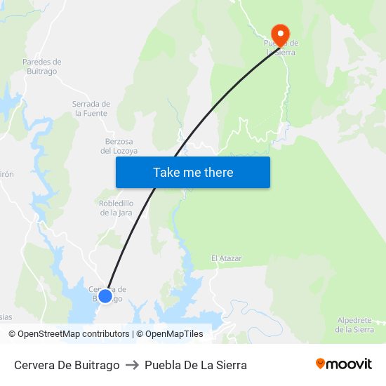Cervera De Buitrago to Puebla De La Sierra map