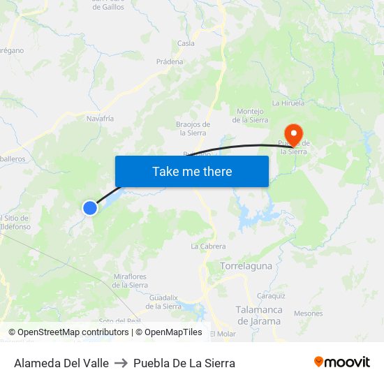 Alameda Del Valle to Puebla De La Sierra map