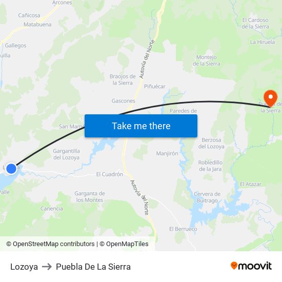 Lozoya to Puebla De La Sierra map