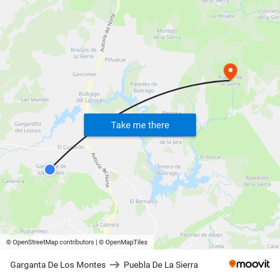 Garganta De Los Montes to Puebla De La Sierra map