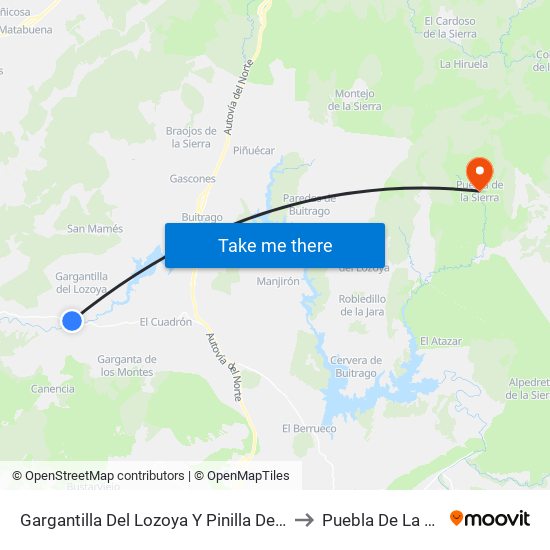 Gargantilla Del Lozoya Y Pinilla De Buitrago to Puebla De La Sierra map