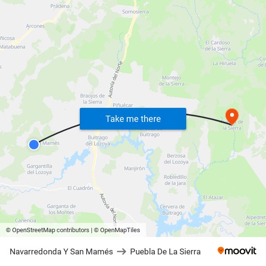 Navarredonda Y San Mamés to Puebla De La Sierra map