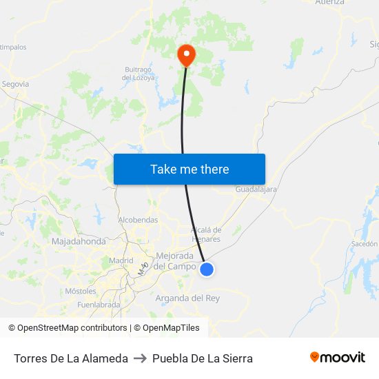 Torres De La Alameda to Puebla De La Sierra map