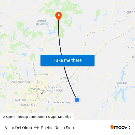 Villar Del Olmo to Puebla De La Sierra map