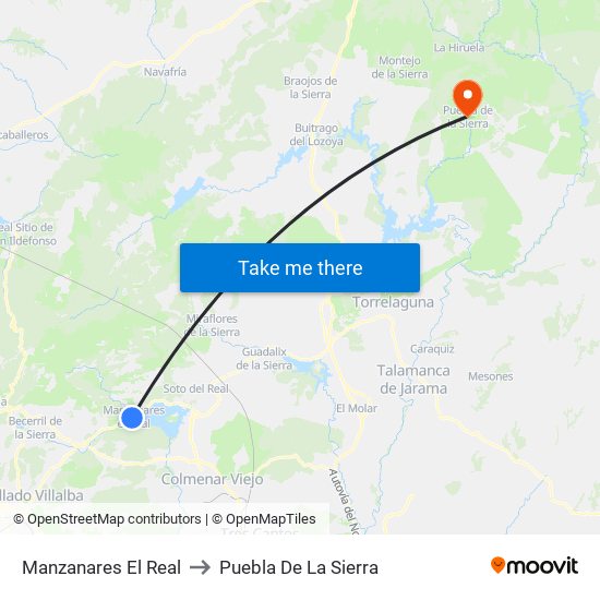 Manzanares El Real to Puebla De La Sierra map