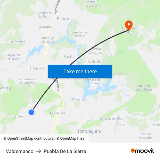 Valdemanco to Puebla De La Sierra map